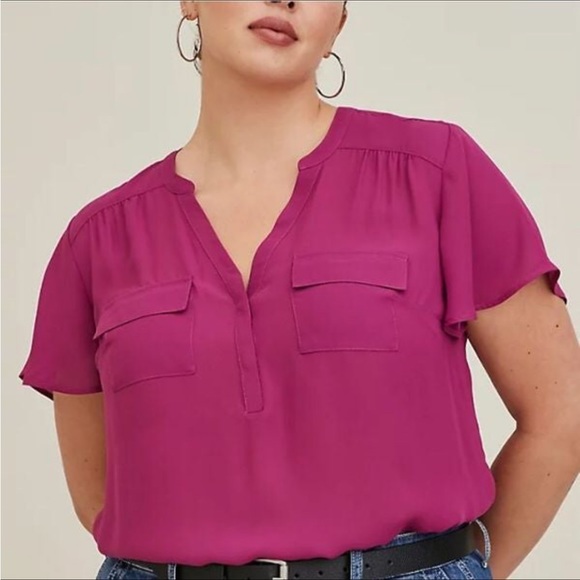 torrid Tops - Torrid Harper Georgette Fuschia Magenta Berry Lightweight Blouse 2X NWT